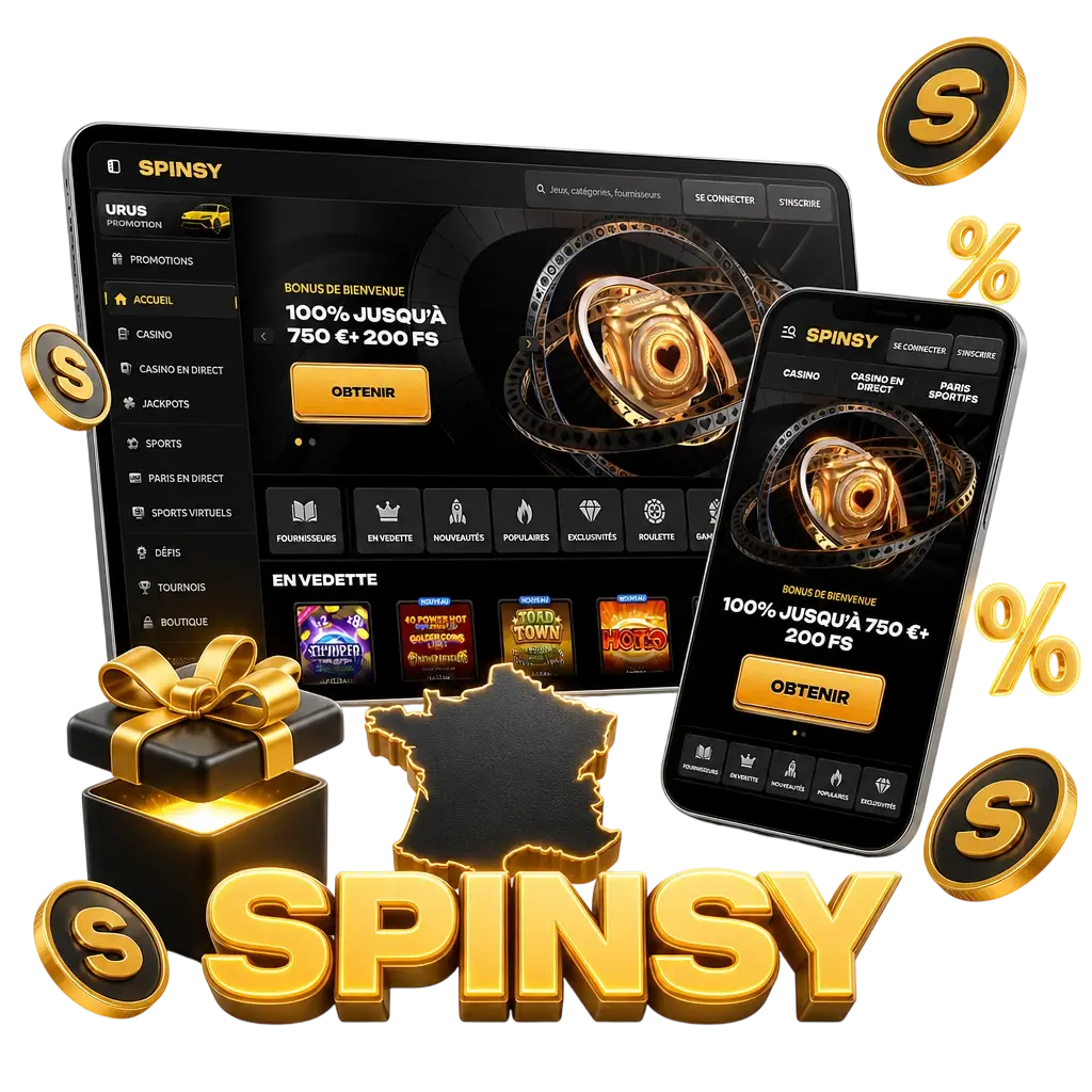 Aperçu des bonus Spinsy : bienvenue sport et casino, cashback hebdomadaire, boost paris combinés et programme de fidélité VIP.