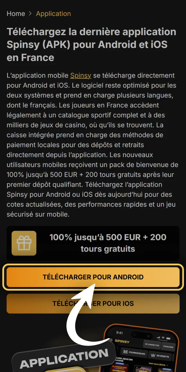 Lancez le téléchargement sécurisé du fichier sur Spinsy officiel.