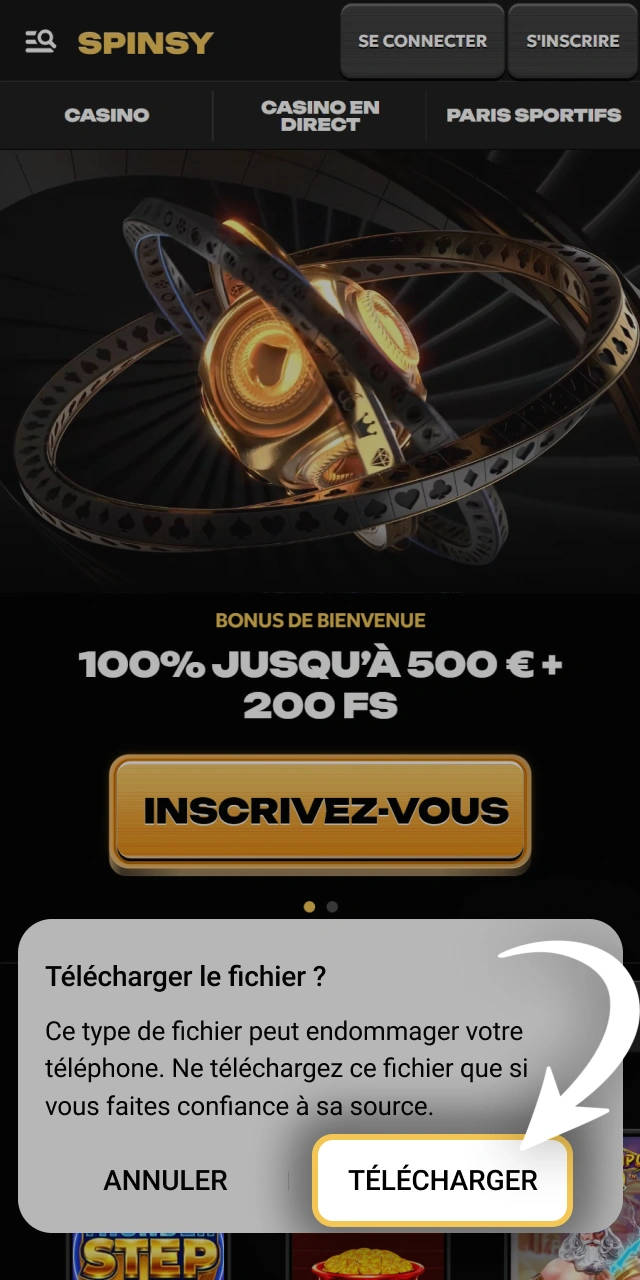 Enregistrez le fichier d'installation APK de Spinsy officiel France.