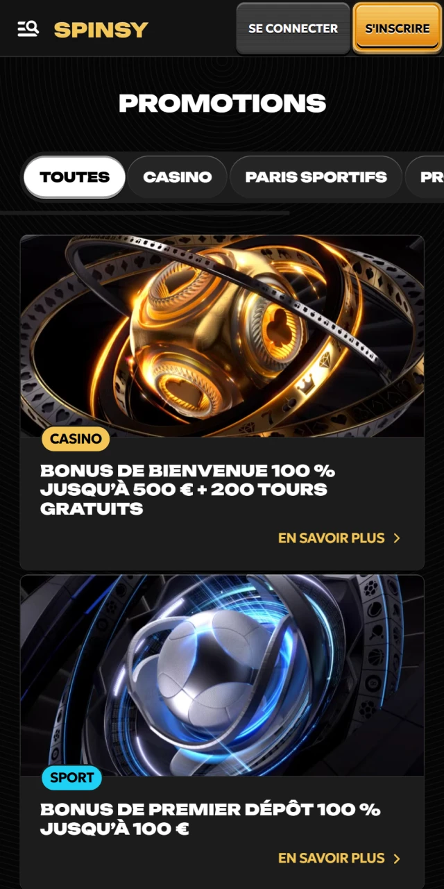 Retrouvez toutes les promotions disponibles sur Spinsy officiel France.
