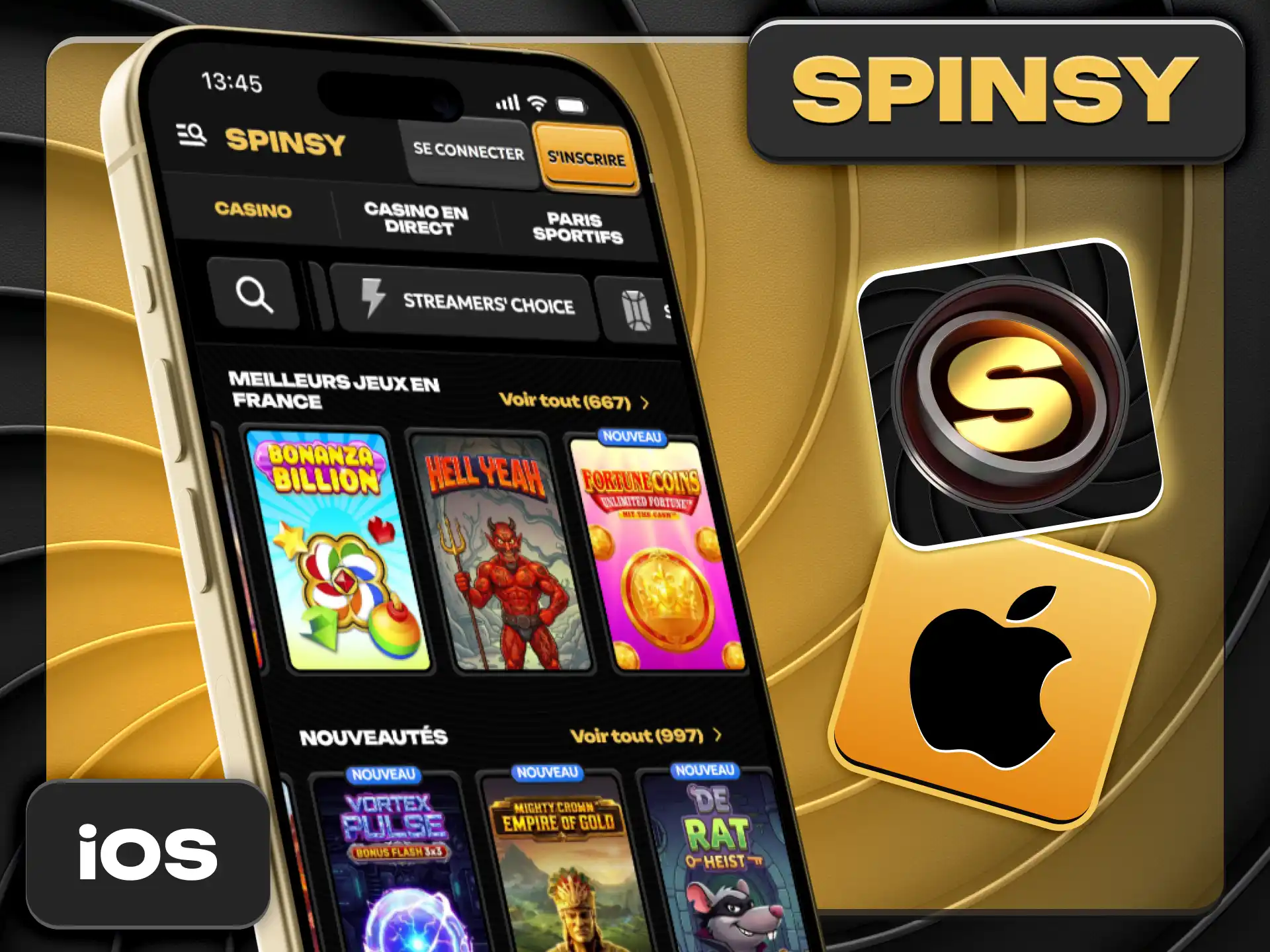 Profitez de l'application iOS fluide développée pour Spinsy officiel.