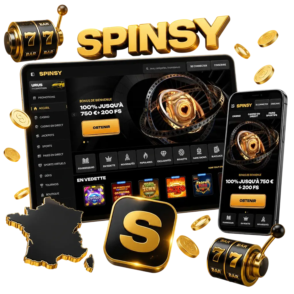 Bonus de bienvenue casino Spinsy : 100% jusqu'à 500 EUR + 200 tours gratuits pour les nouveaux joueurs