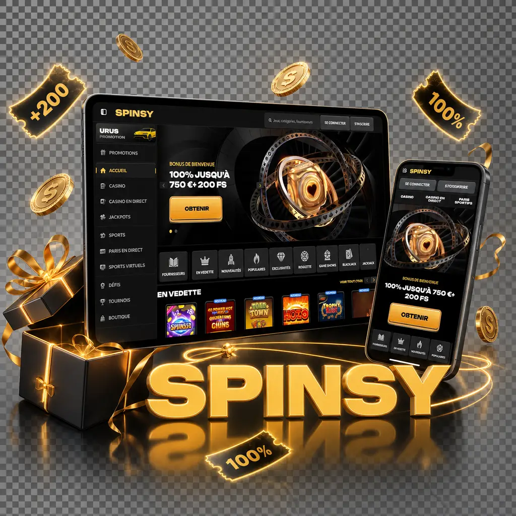 Bonus d'inscription Spinsy : 100% jusqu'à 500 EUR + 200 tours gratuits pour les nouveaux joueurs en France