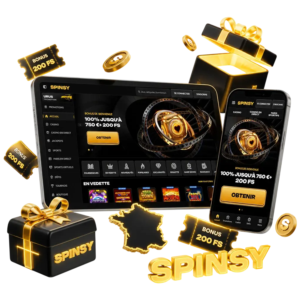 Bonus d'installation Spinsy : 100% jusqu'à 500 EUR + 200 tours gratuits pour les joueurs de France sur mobile.
