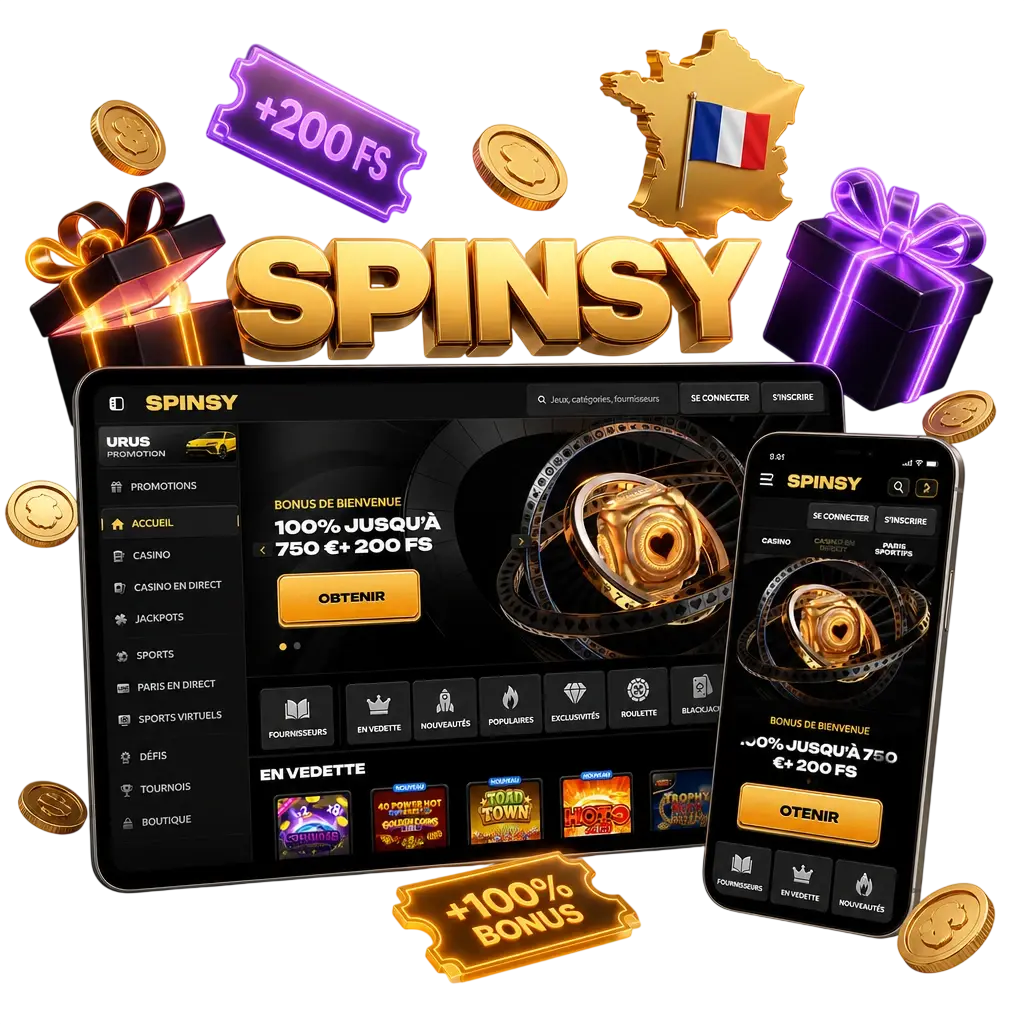 Bonus de bienvenue Spinsy : 100% jusqu'à 500 EUR + 200 tours gratuits pour paris tennis ATP, WTA et Grands Chelems.