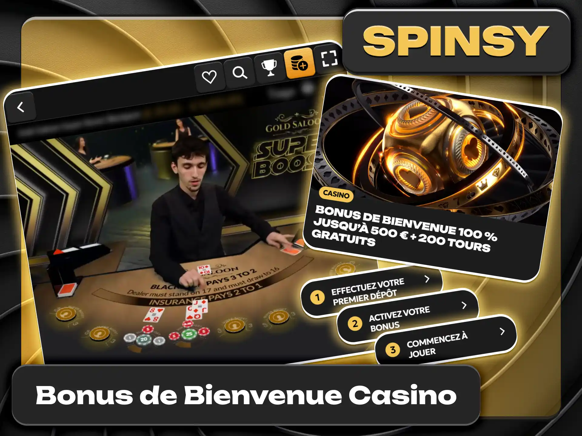 Profitez du bonus de bienvenue casino sur la plateforme Spinsy officiel.