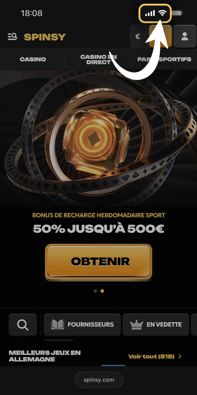 Assurez une connexion fluide pour jouer en direct sur Spinsy.