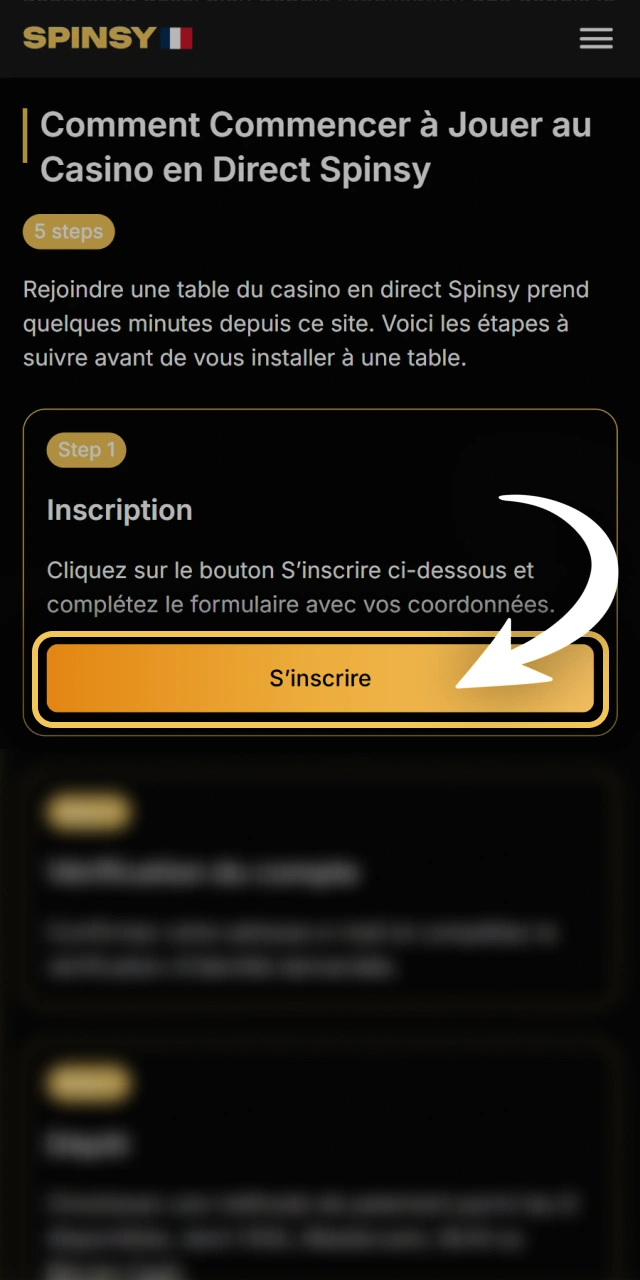 Ouvrez votre compte joueur facilement sur le site Spinsy officiel.