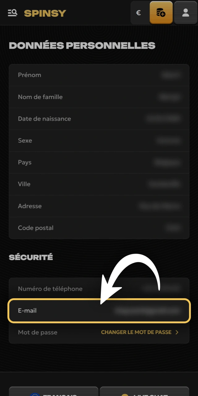 Validez votre identité pour sécuriser votre compte personnel Spinsy.