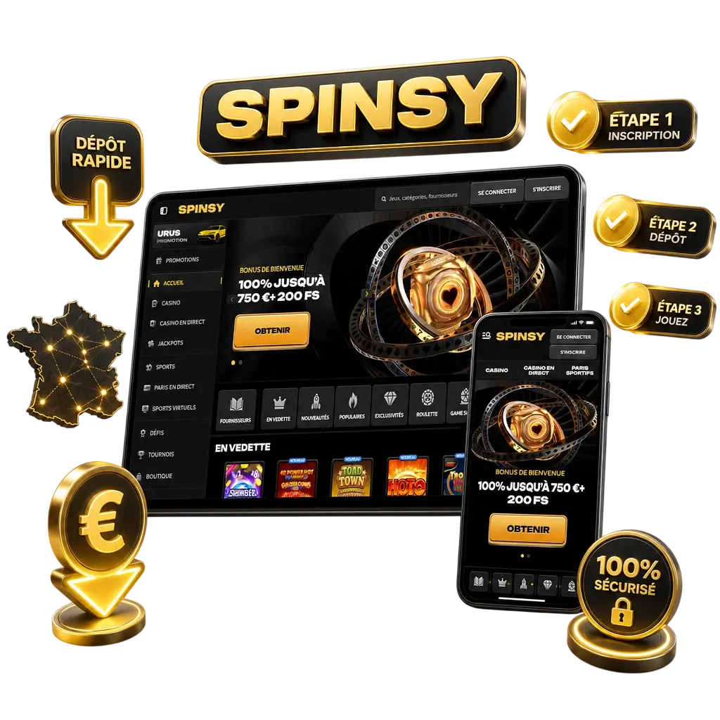 Guide en 5 étapes pour effectuer un dépôt sécurisé sur Spinsy en France via carte, portefeuille électronique ou crypto.