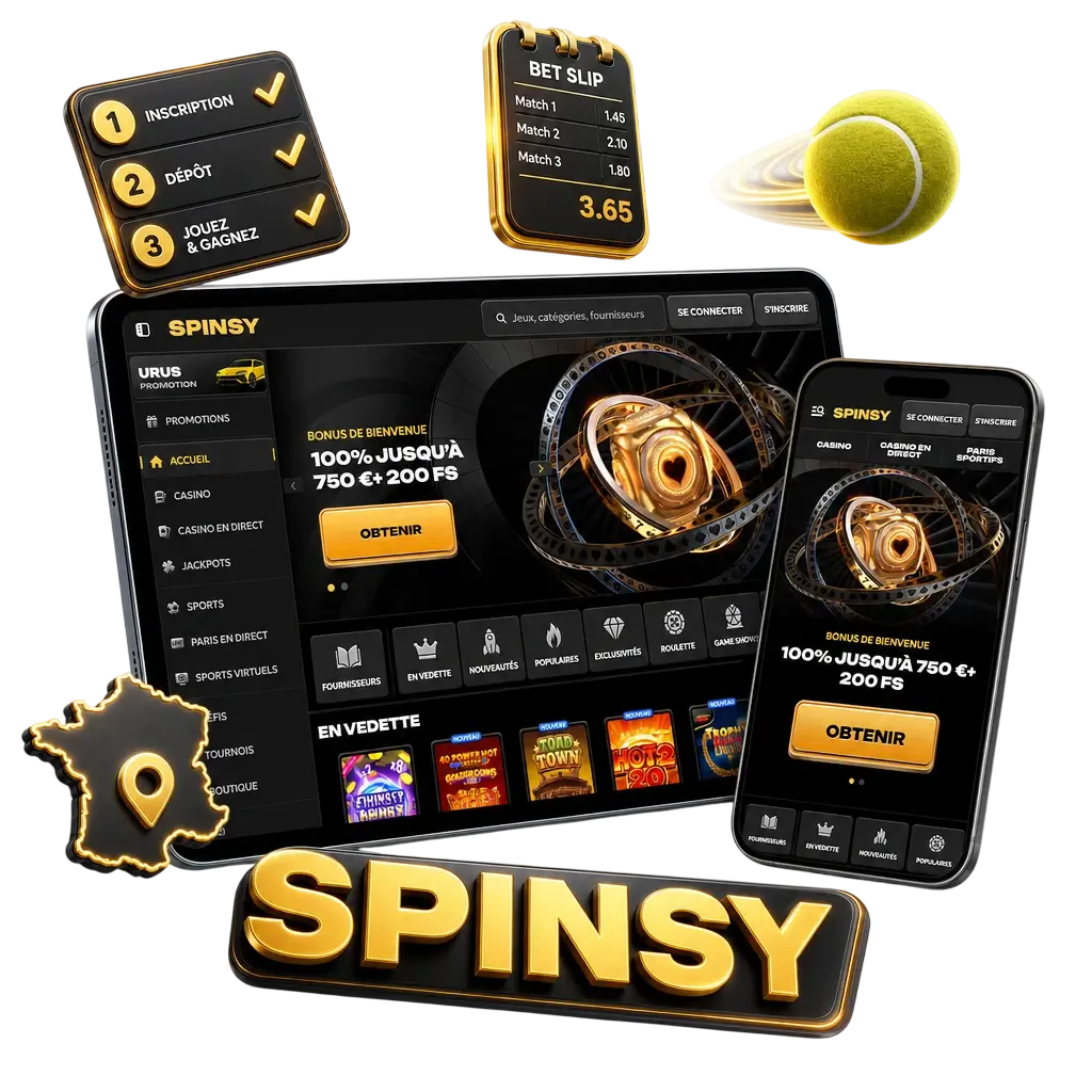 Guide étape par étape pour parier sur le tennis sur Spinsy : inscription, dépôt, choix du marché et validation de la mise.