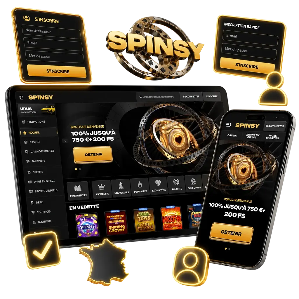 Guide étape par étape pour s'inscrire sur Spinsy et récupérer votre bonus de bienvenue Sport ou Casino.