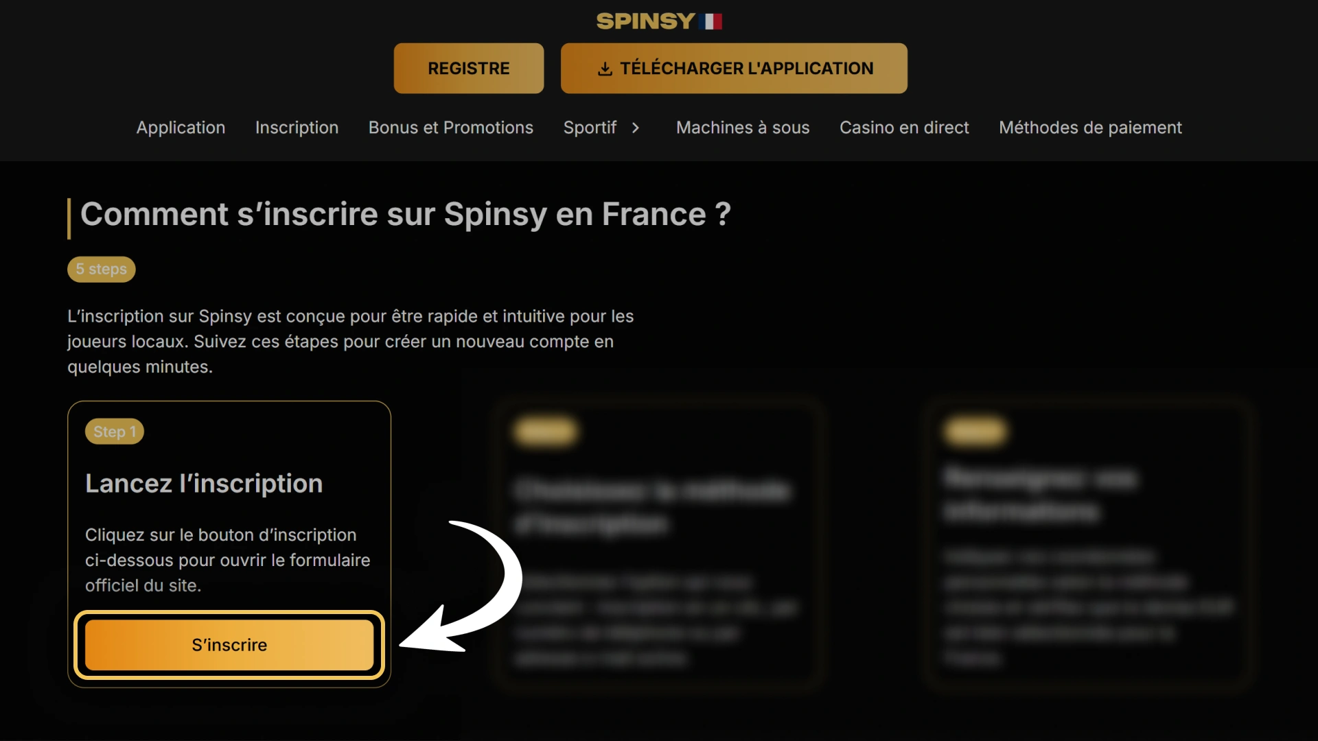 Ouvrez le formulaire d'inscription sur le site Spinsy officiel.