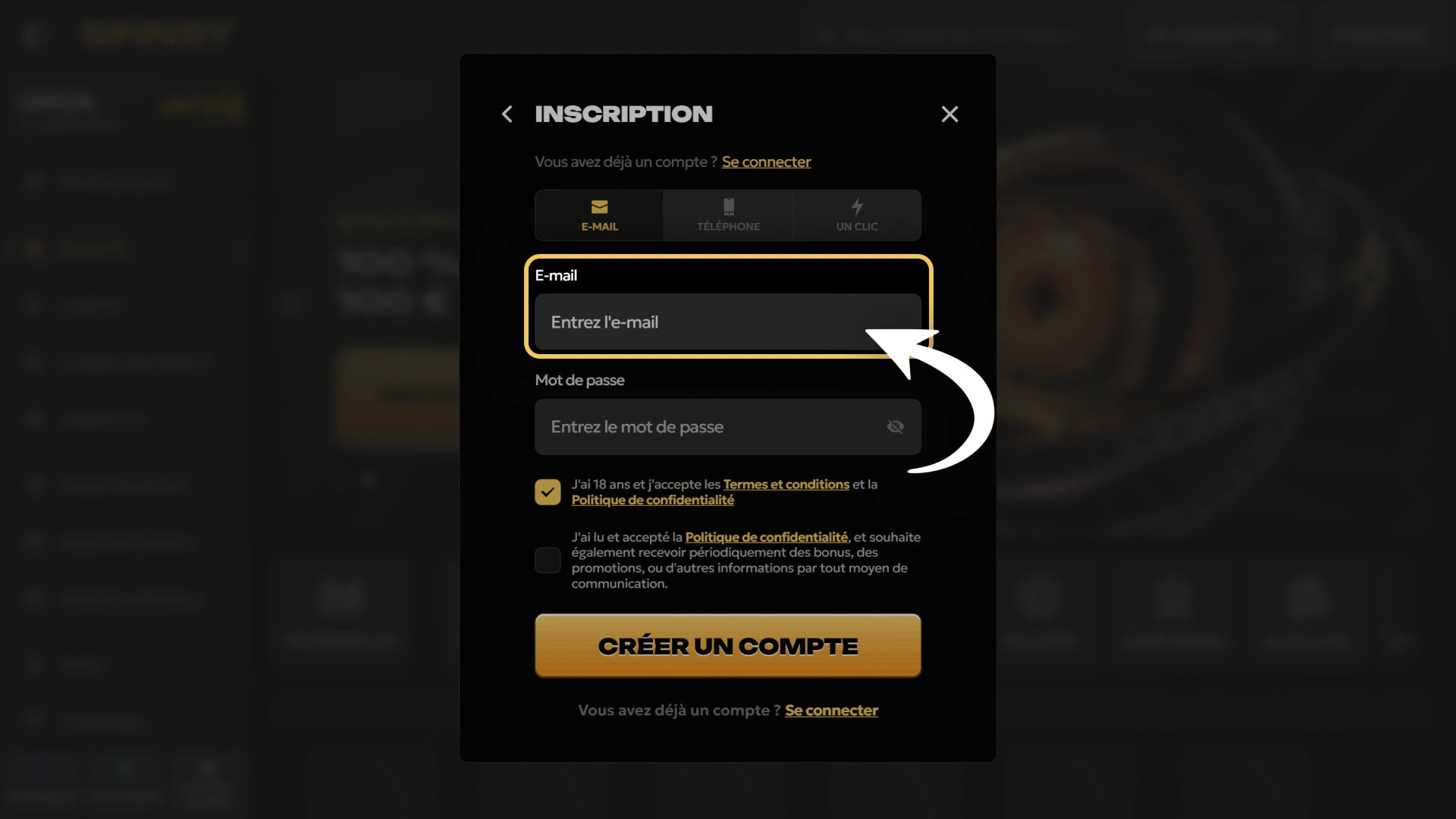 Complétez vos informations personnelles pour vous inscrire sur Spinsy.