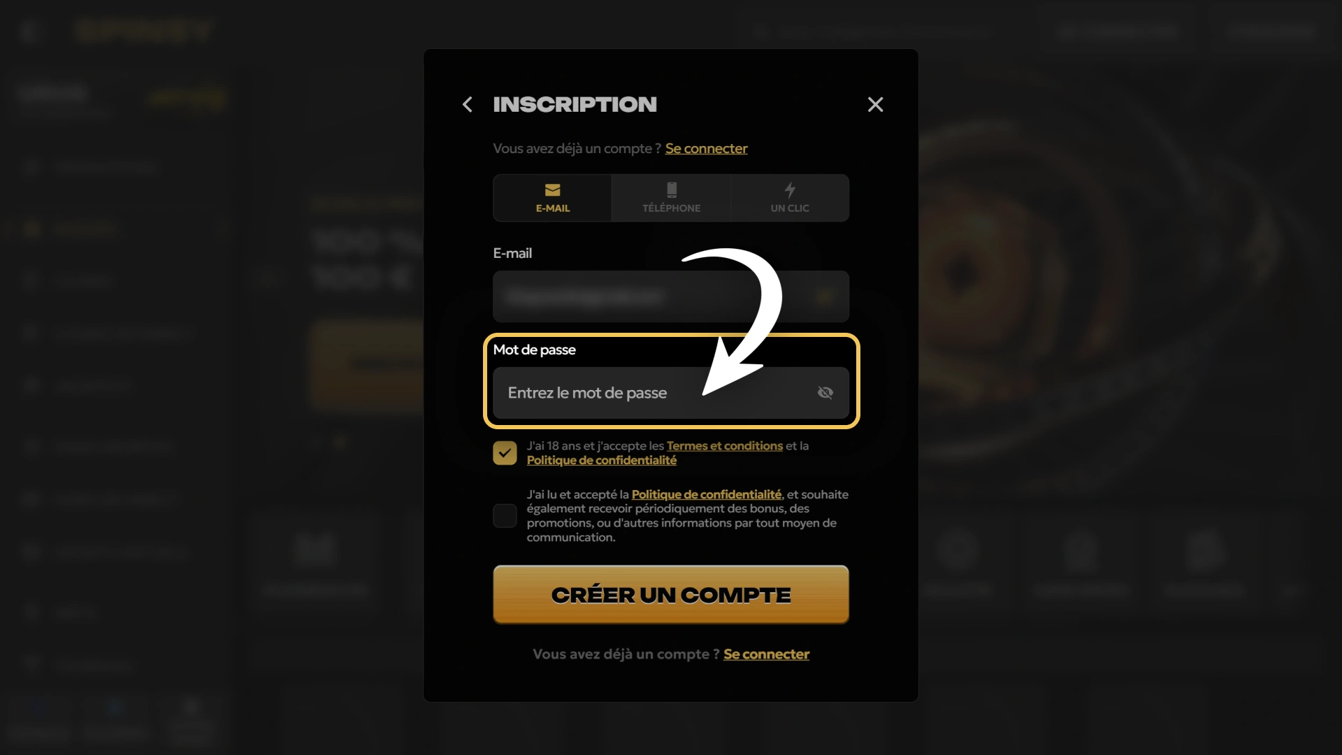 Définissez un mot de passe robuste pour votre profil Spinsy.