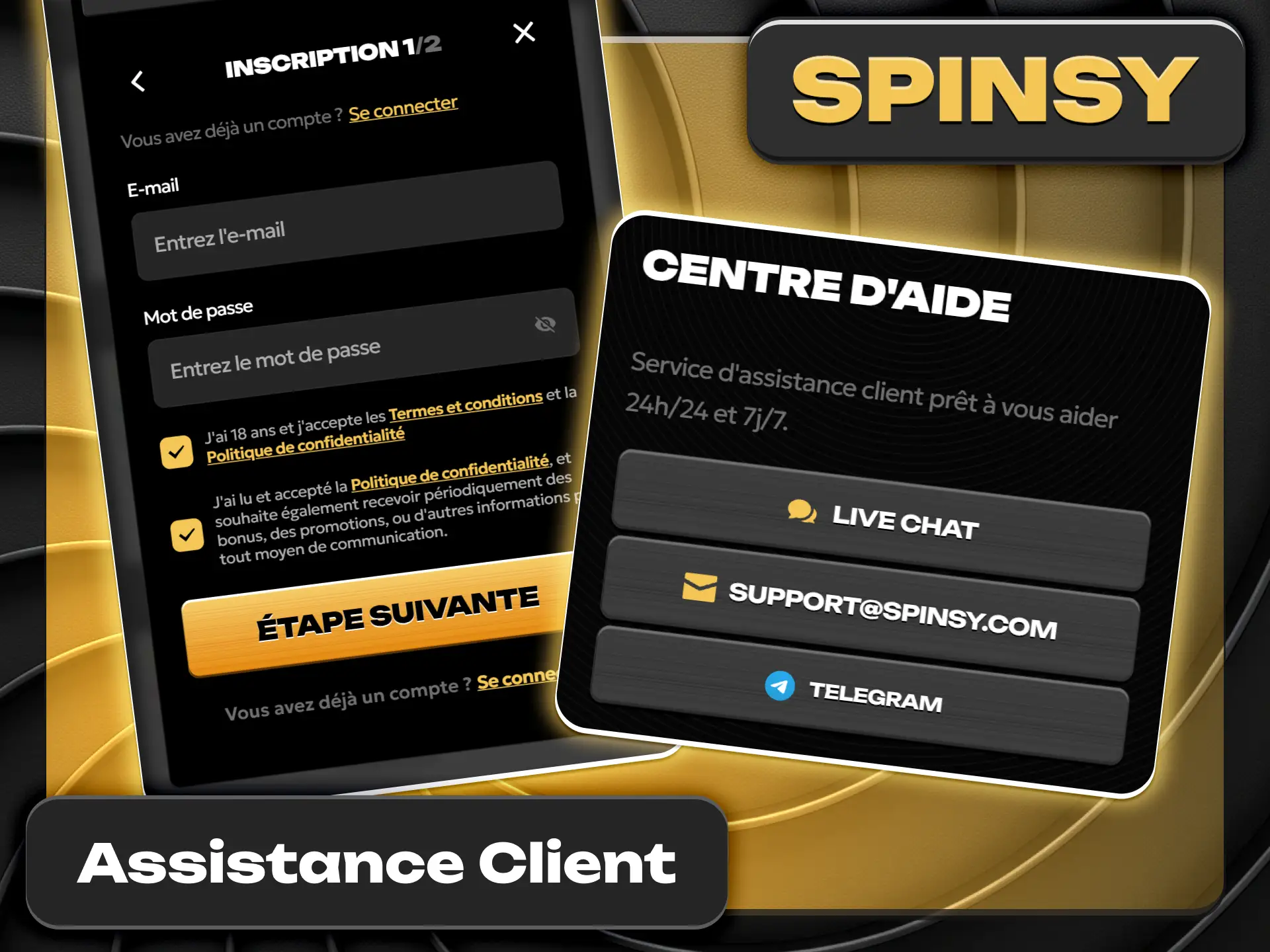 Contactez le service client pour toute question sur Spinsy.