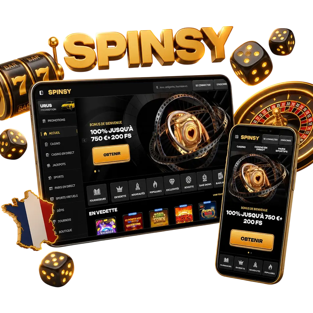 Section casino de l'application Spinsy avec bibliothèque de jeux variée : machines à sous, jackpots, tables en direct et jeux crash.
