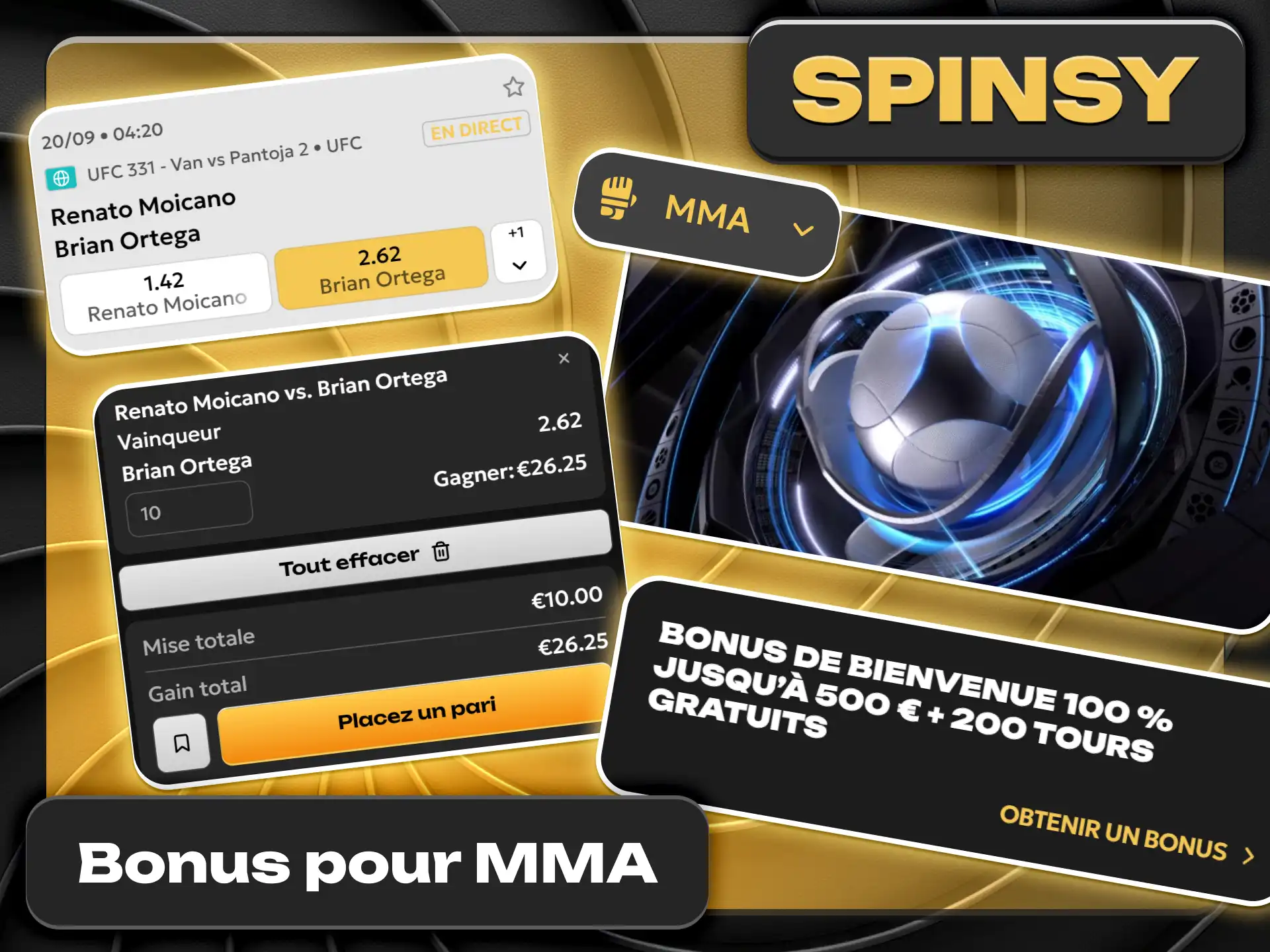 Obtenez le bonus de bienvenue pour parier sur Spinsy France.