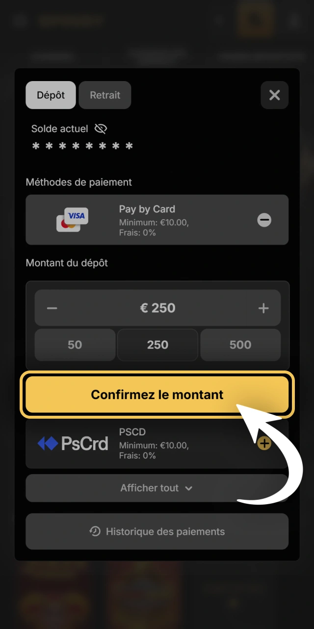 Créditez votre solde en euros pour parier sur Spinsy France.