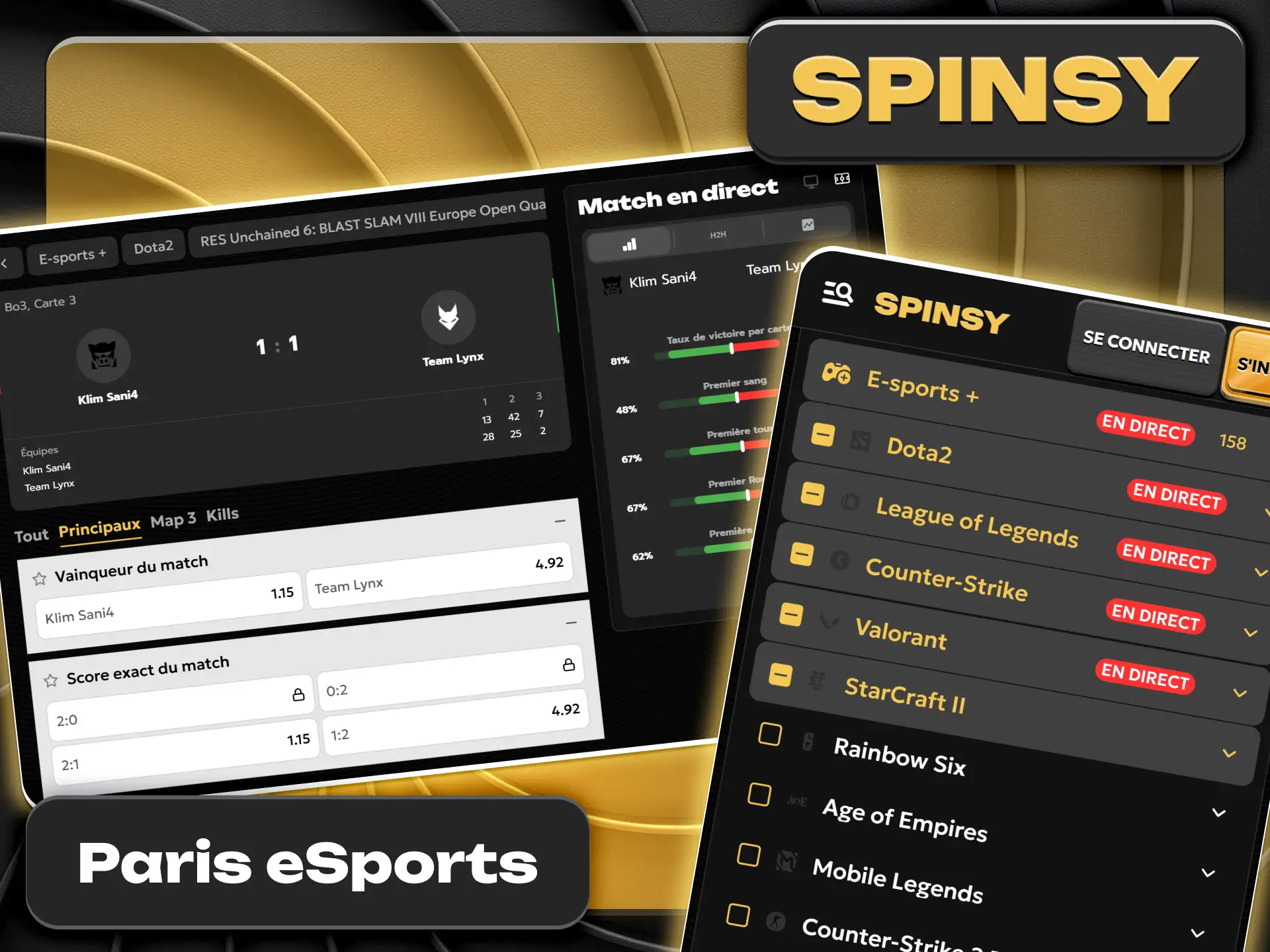 Pariez en direct sur les tournois eSports avec Spinsy officiel.