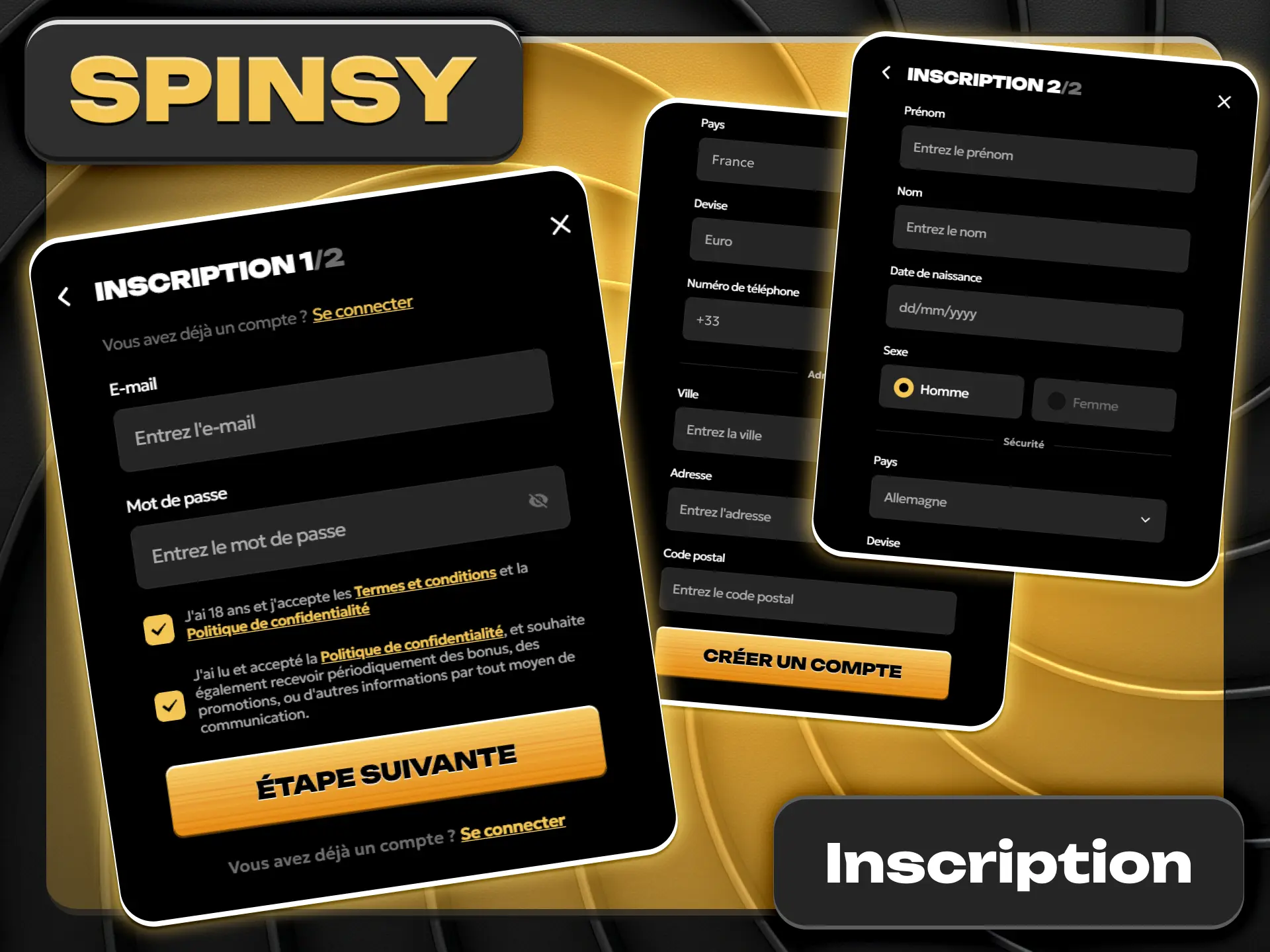 Suivez la procédure d'inscription étape par étape sur Spinsy officiel.