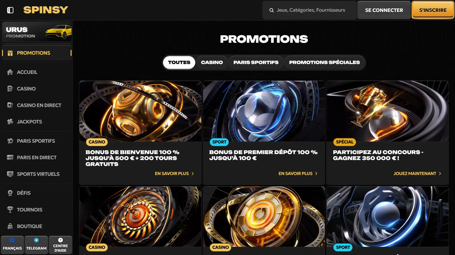 Débloquez vos meilleures promotions exclusives sur Spinsy officiel France.