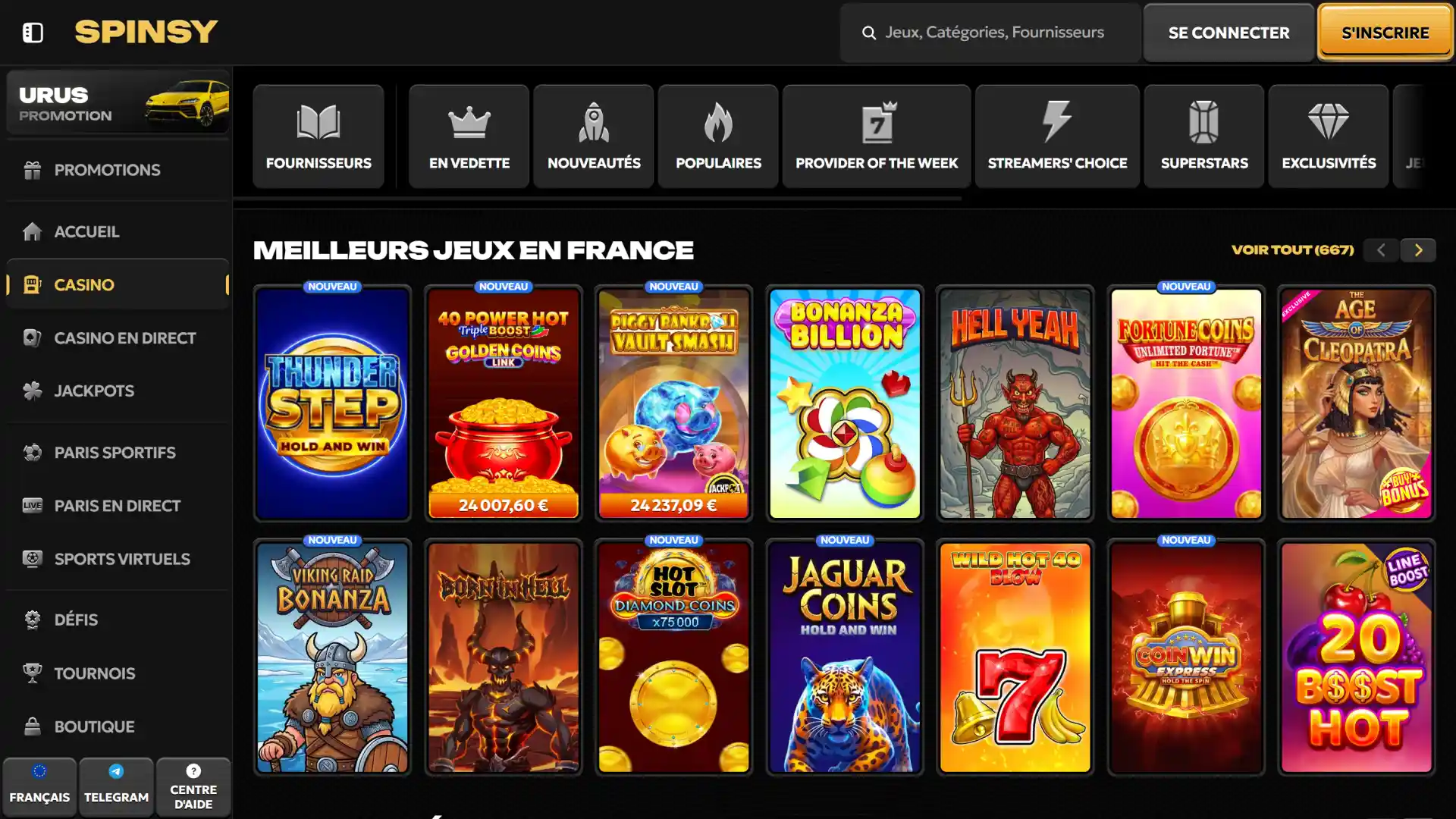 Accédez à la sélection de jeux casino sur Spinsy officiel.