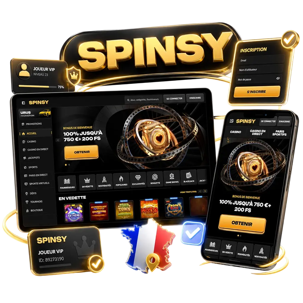 Créer un compte Spinsy via l'application mobile : inscription rapide, accès aux bonus de bienvenue et fonctionnalités mobiles.