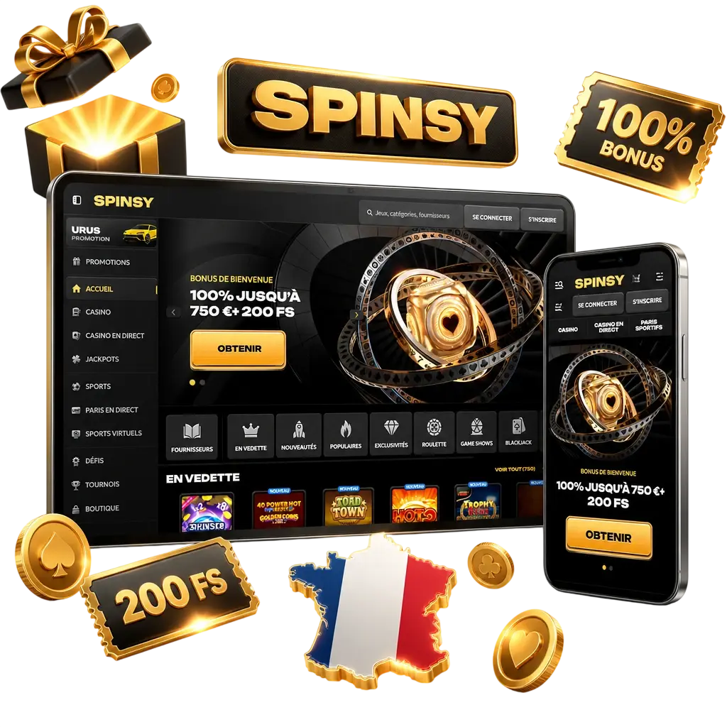 Bonus de bienvenue Spinsy : 100% jusqu'à 500 EUR + 200 tours gratuits pour les paris football en ligne