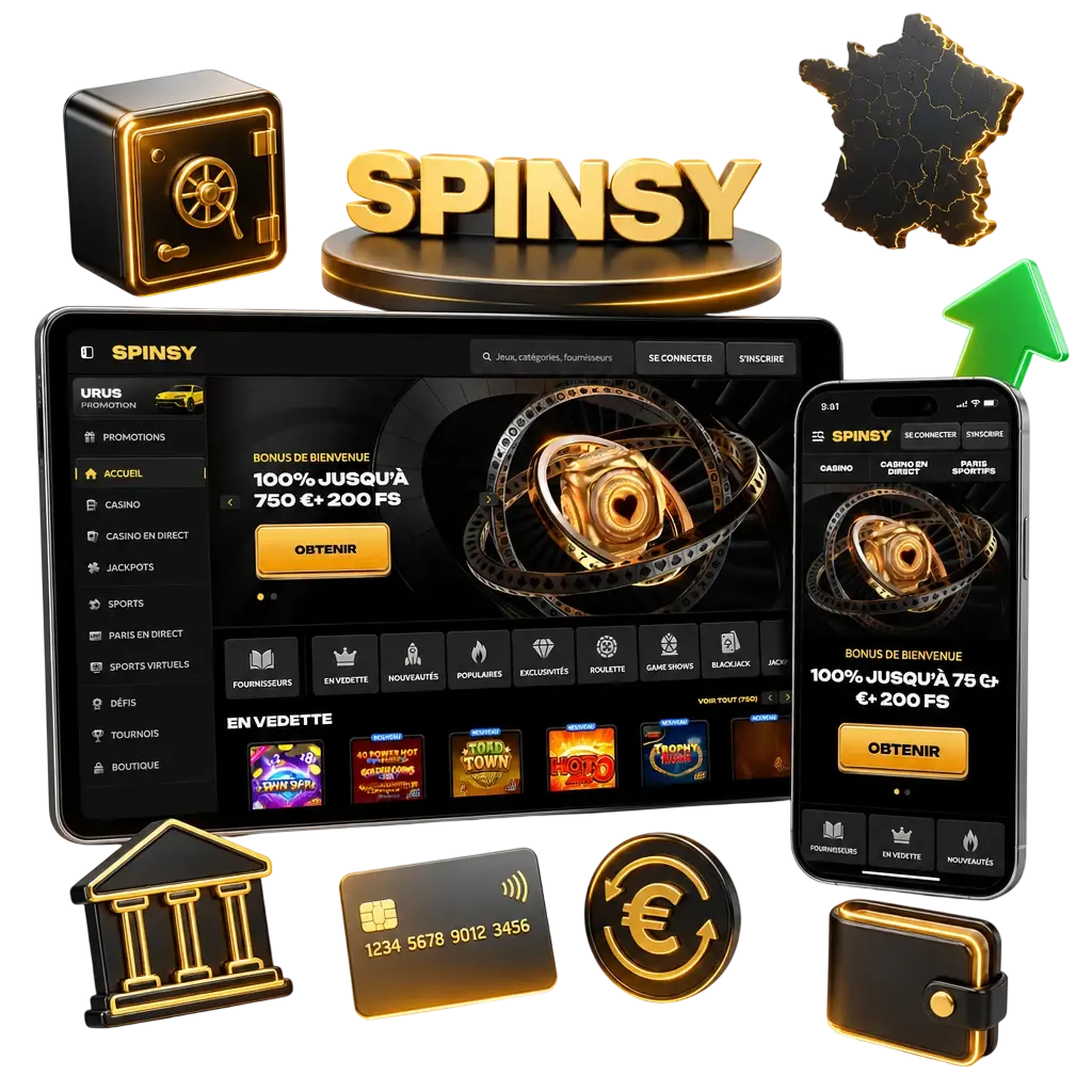 Tableau des méthodes de retrait Spinsy avec délais, montants minimum et maximum, et frais par moyen de paiement