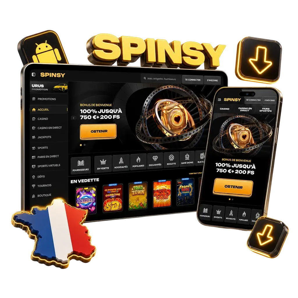 Guide en 5 étapes pour télécharger et installer l'application Spinsy en APK sur un smartphone Android.