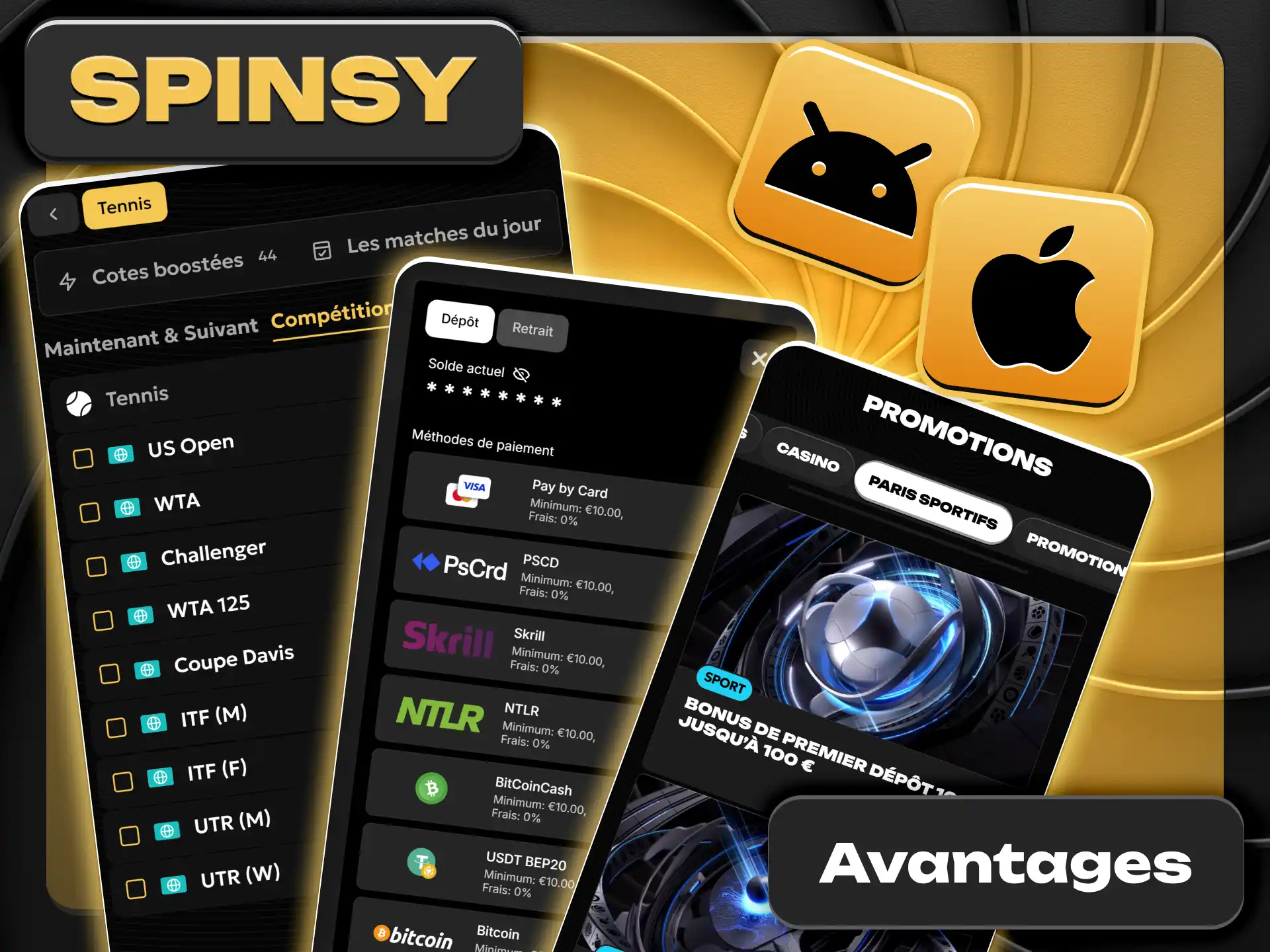 Profitez des meilleurs avantages pour parier tennis sur Spinsy.